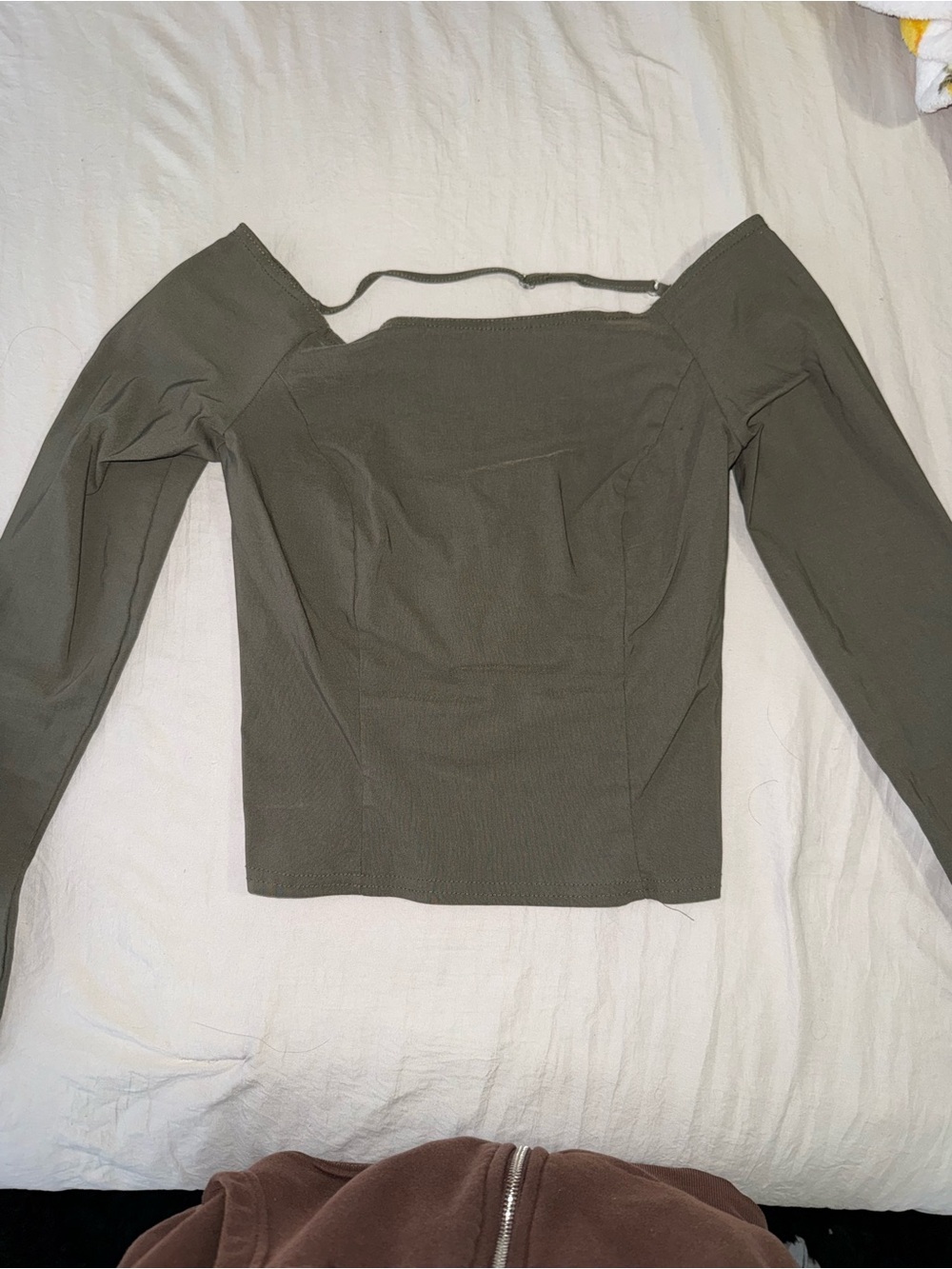 PrettyLittleThing Olive Green Off-Shoulder Long Sleeve Top